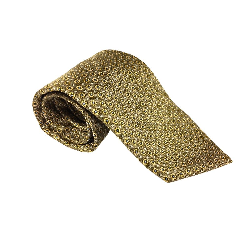Angelo Bosani Tie 100% Silk Made in Italy Yellow Flowers Blue Centers